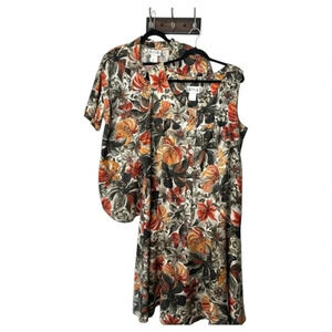 VIKKI VI Vintage 80s Tropical Floral Midi Dress & Shirt  Set Resort Wear Sz 22W